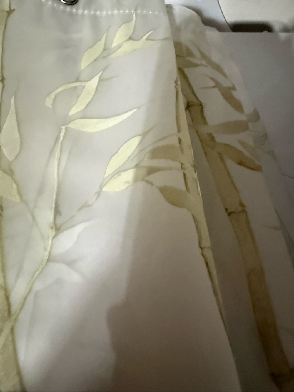 Shower Curtain Bamboo and White Leaf Pattern with rivets and 12 hooks